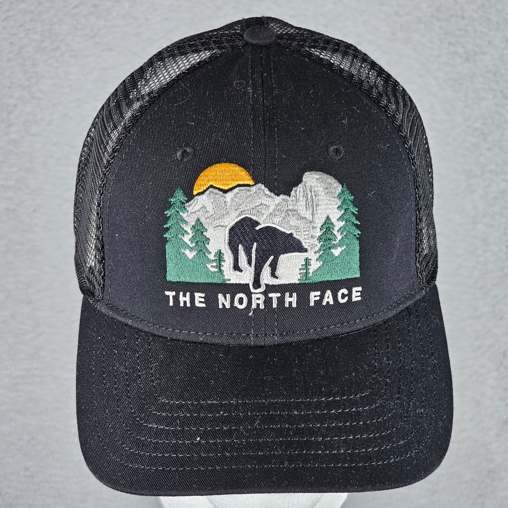 NEW The North Face EMB Mudder Trucker‎ Bear Black Mesh Snapback Cap Hat OS